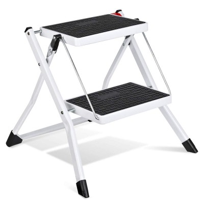 Stepladders lightweight white folding with handgrip non-slip and wide-pedal steel ladder mini-stool