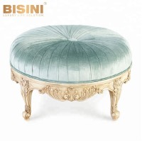 Bisini Antique Golden Classical Handcarved Solid Wood Foot Stool, Round Floral Ottoman BF07-10238